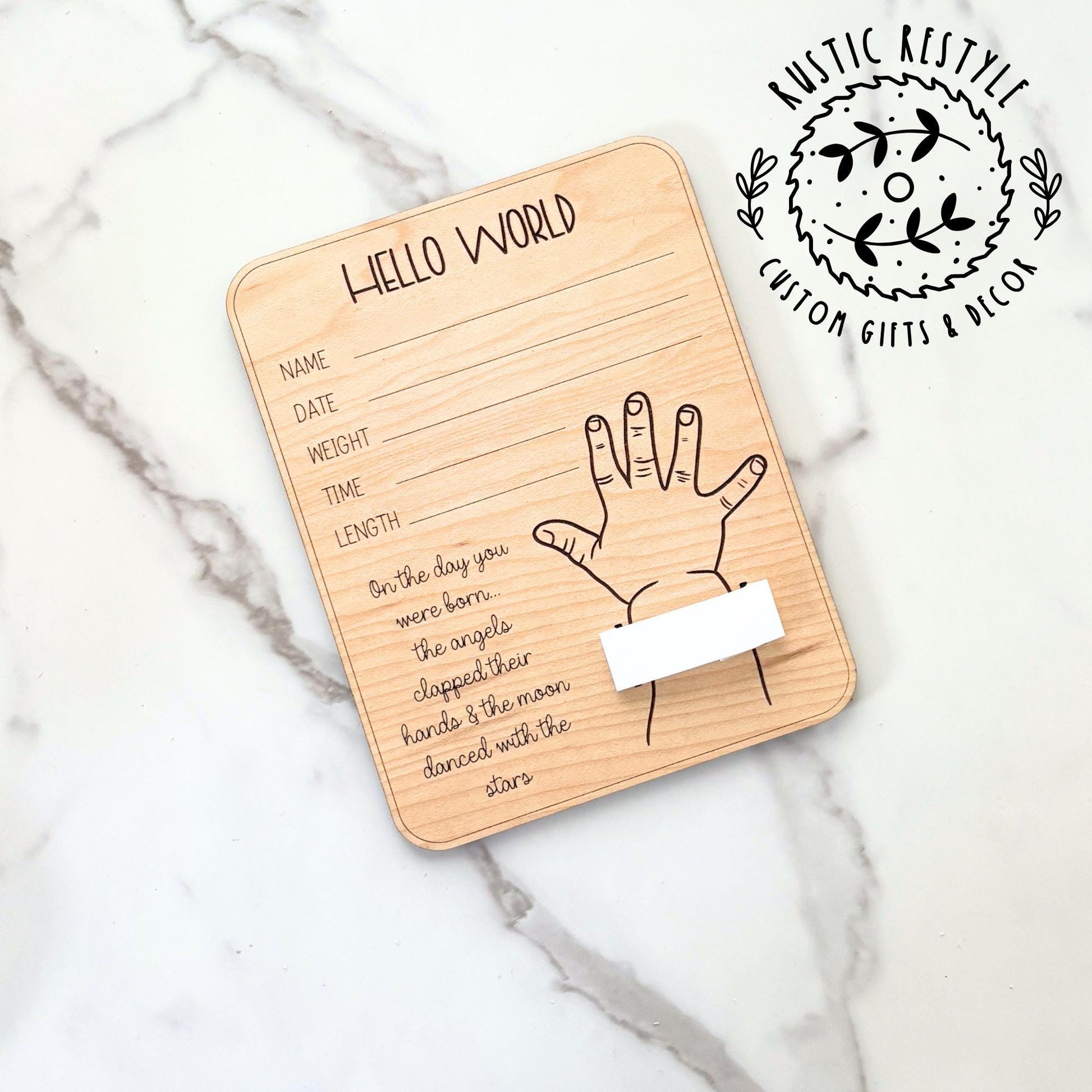 Welcome Home Baby Keepsake Sign, Personalized with Hospital Band Holder, infant birth record