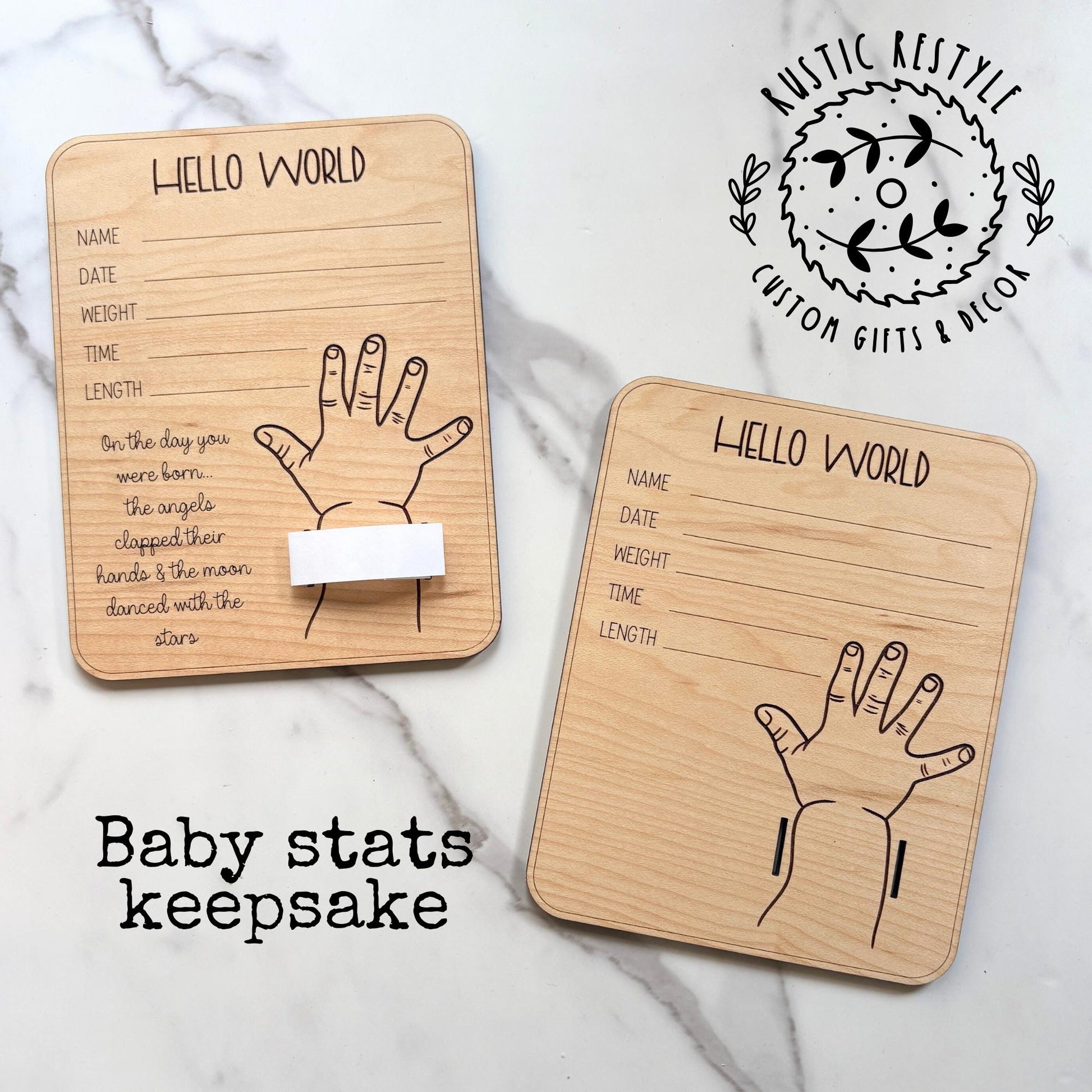 Welcome Home Baby Keepsake Sign, Personalized with Hospital Band Holder, infant birth record