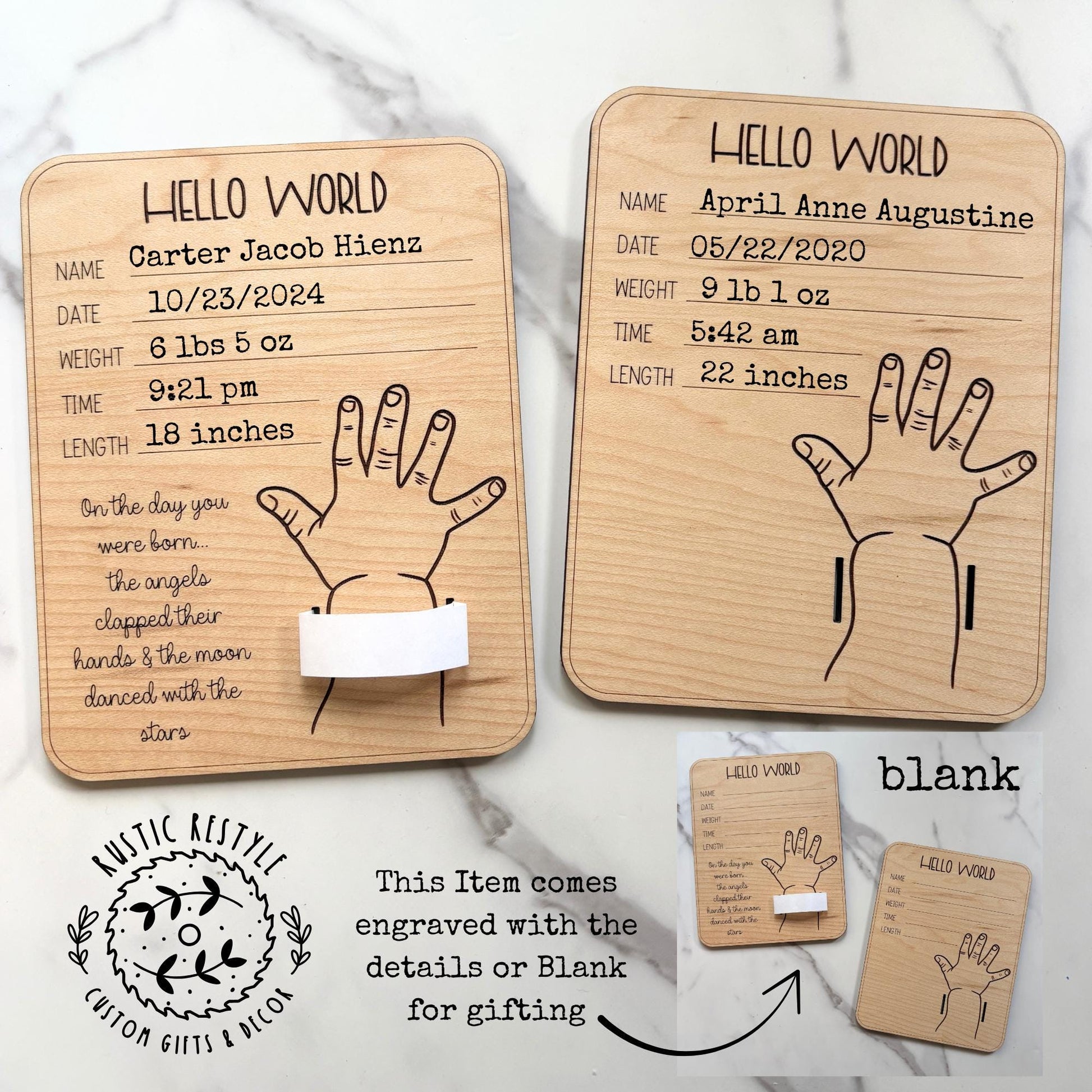 Welcome Home Baby Keepsake Sign, Personalized with Hospital Band Holder, infant birth record