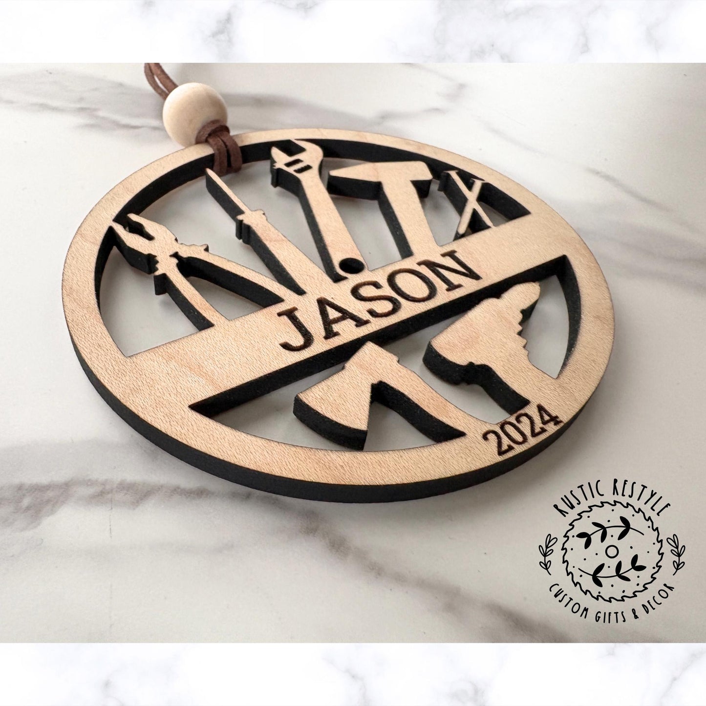 Personalized Tool Ornament, Woodworking Gift, Wood Keepsake for DIY Lovers