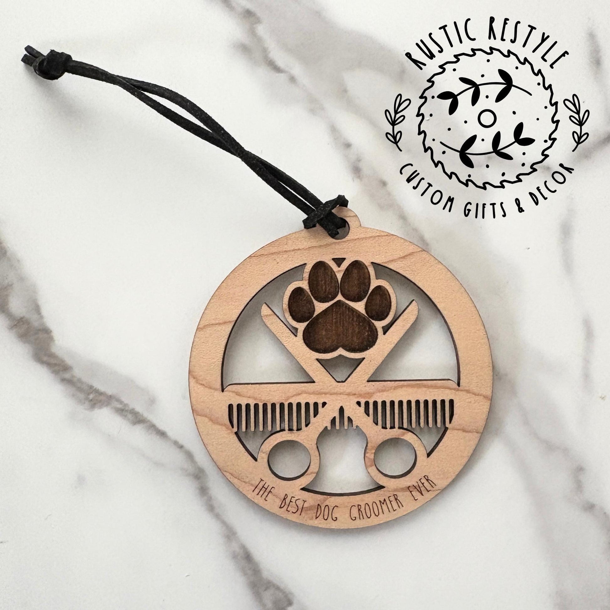 Best Dog Groomer Ornament – Rustic Pet Grooming Gift, Scissors & Paw Print Keepsake