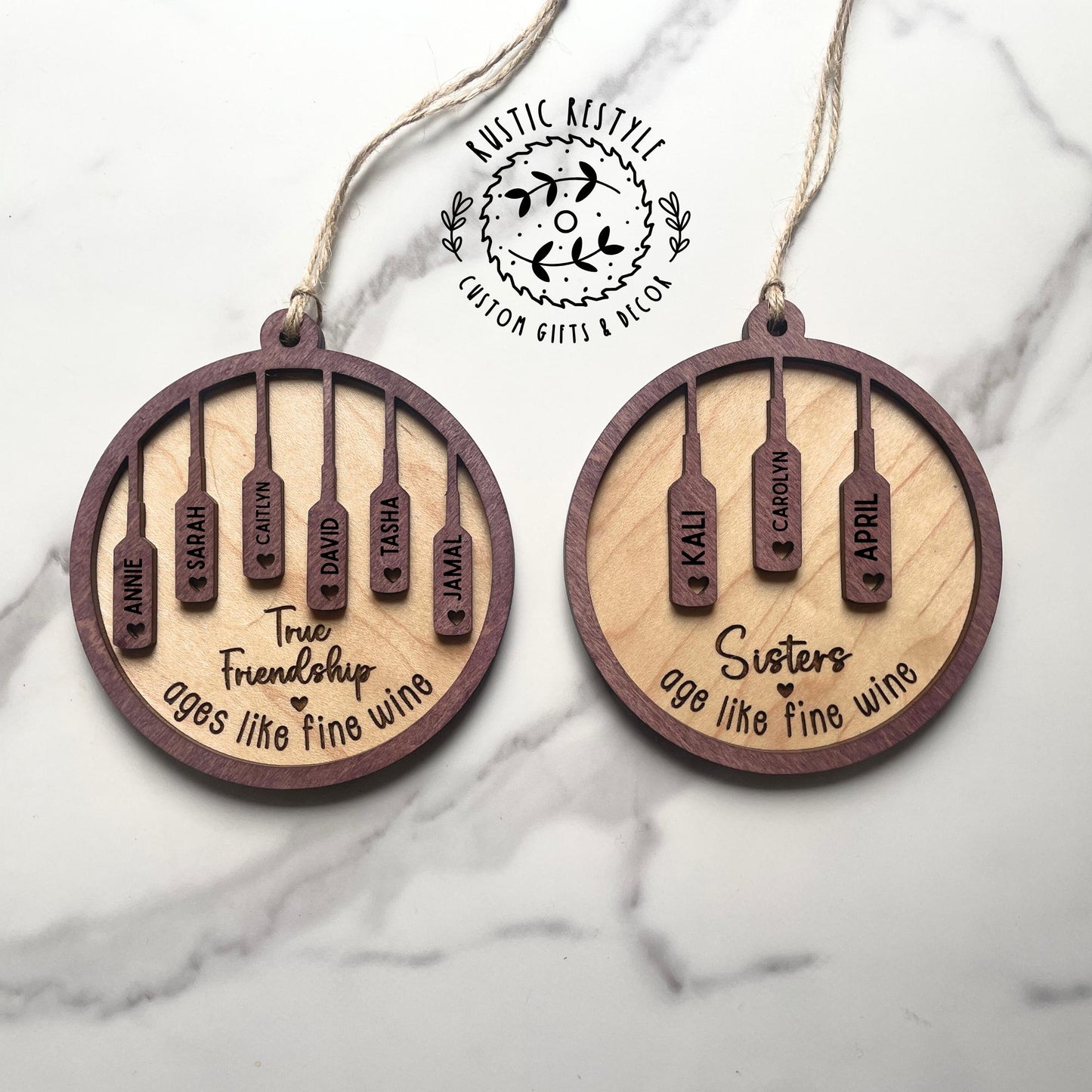 Personalized Wine Bottle Christmas Ornament – Custom Names (Up to 8), girls' wine trip vacation