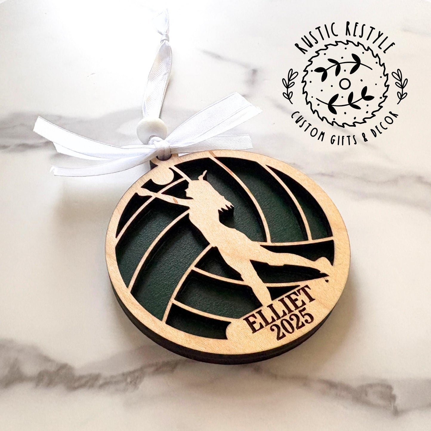 Personalized wood volleyball ornament