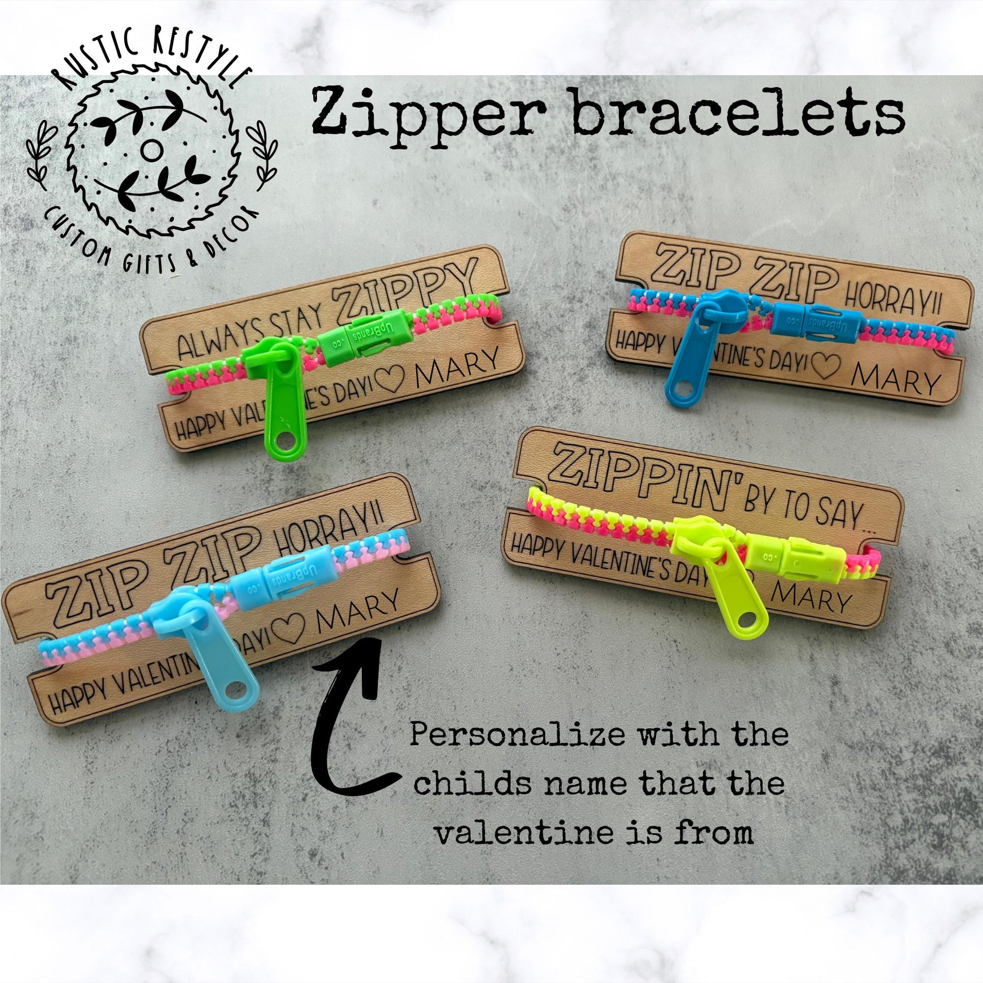 Zipper Bracelet Valentines • Kids Classroom Valentine Cards • Personalized School Valentine Gift Tags