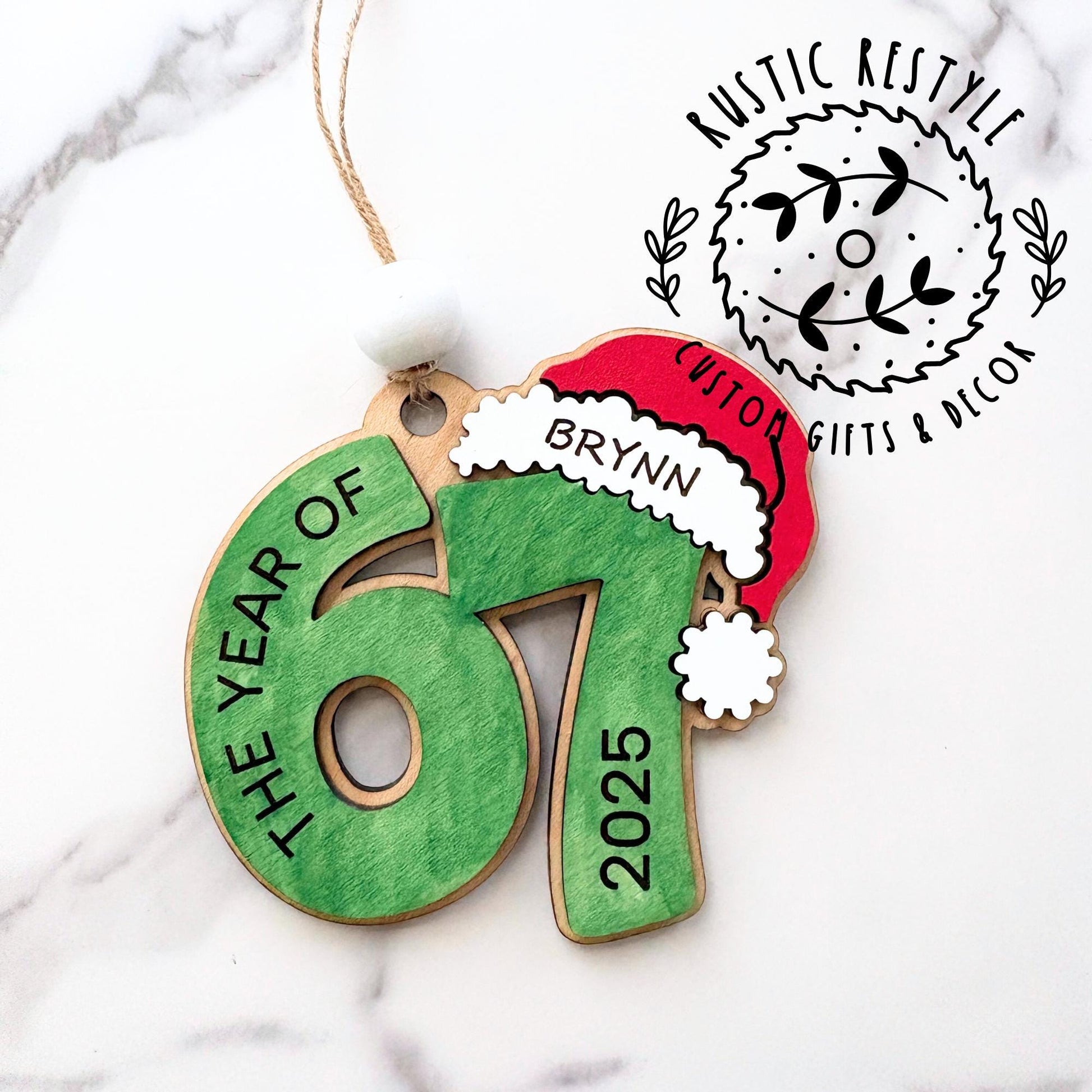 The Year of 67 Ornament | Personalized Name Santa Hat | Custom 67 Christmas Gift