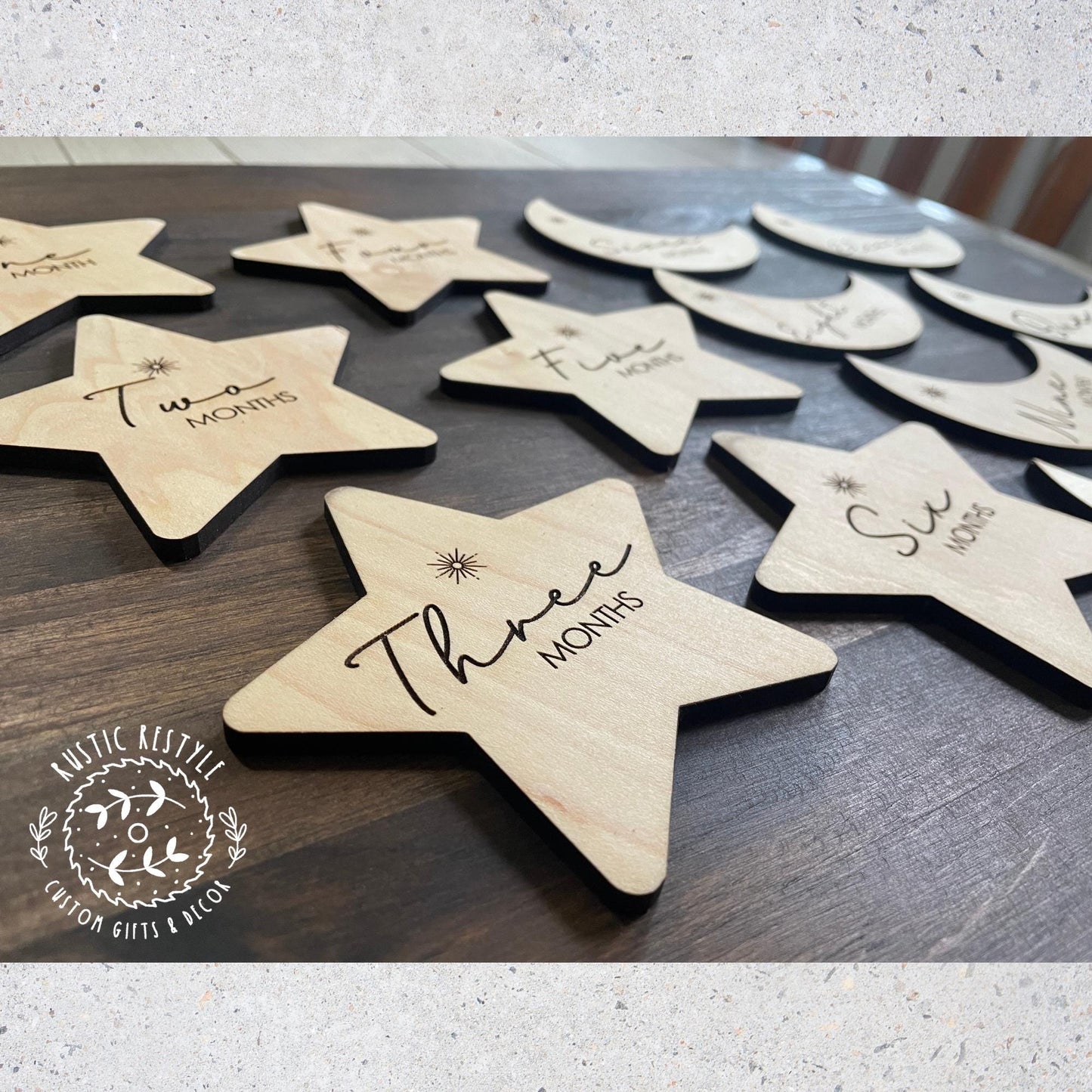 Baby Milestone Set, Star & Moon Monthly Markers, Wooden Photo Props, Newborn Milestones, Rustic Baby Shower Gift, Nursery Keepsake