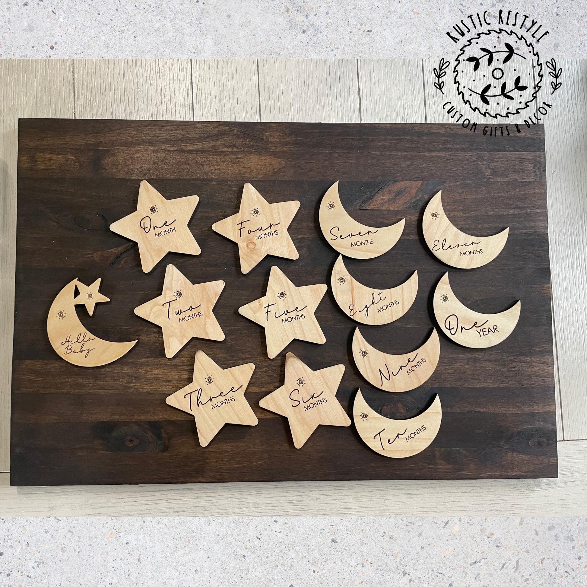 Baby Milestone Set, Star & Moon Monthly Markers, Wooden Photo Props, Newborn Milestones, Rustic Baby Shower Gift, Nursery Keepsake