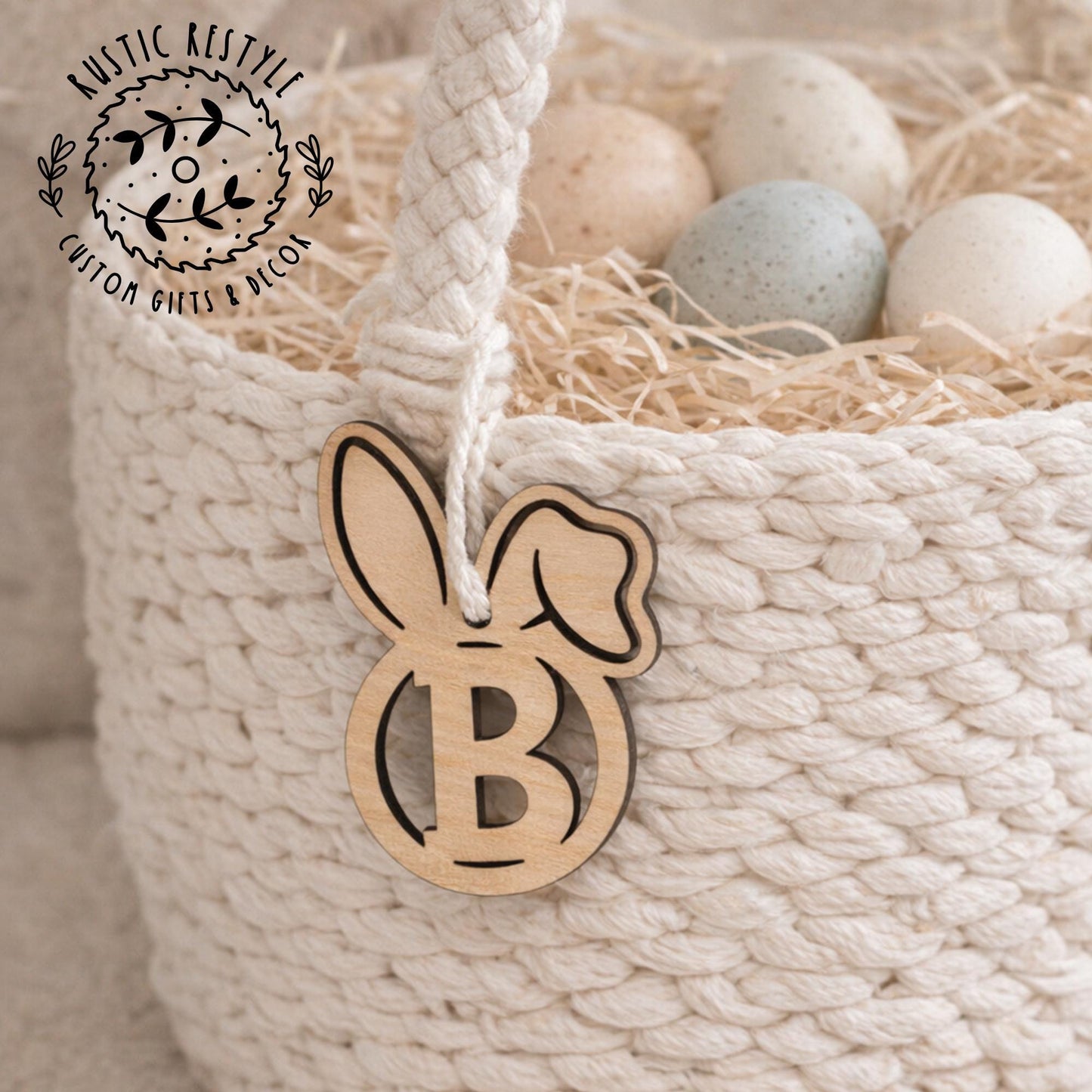 Initial Bunny Letter Basket tags, Monogram ornaments or Easter Basket tags