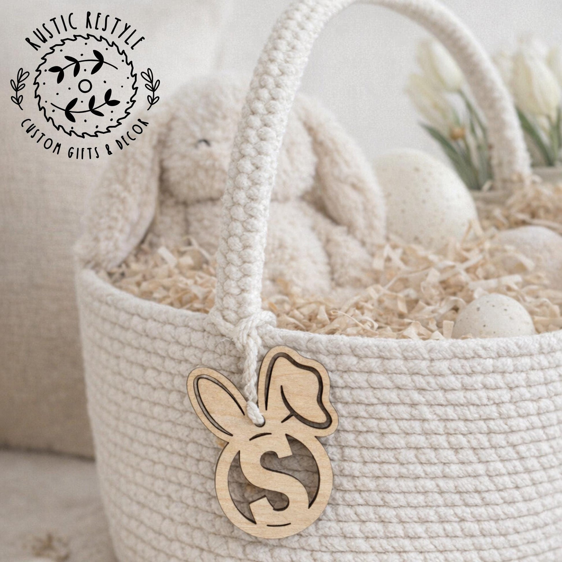 Initial Bunny Letter Basket tags, Monogram ornaments or Easter Basket tags