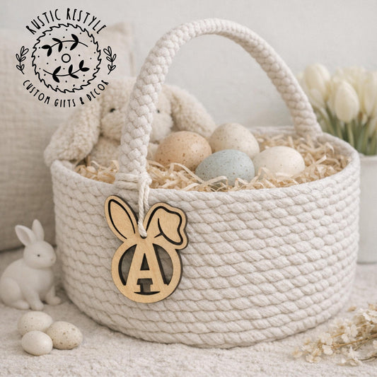Initial Bunny Letter Basket tags, Monogram ornaments or Easter Basket tags