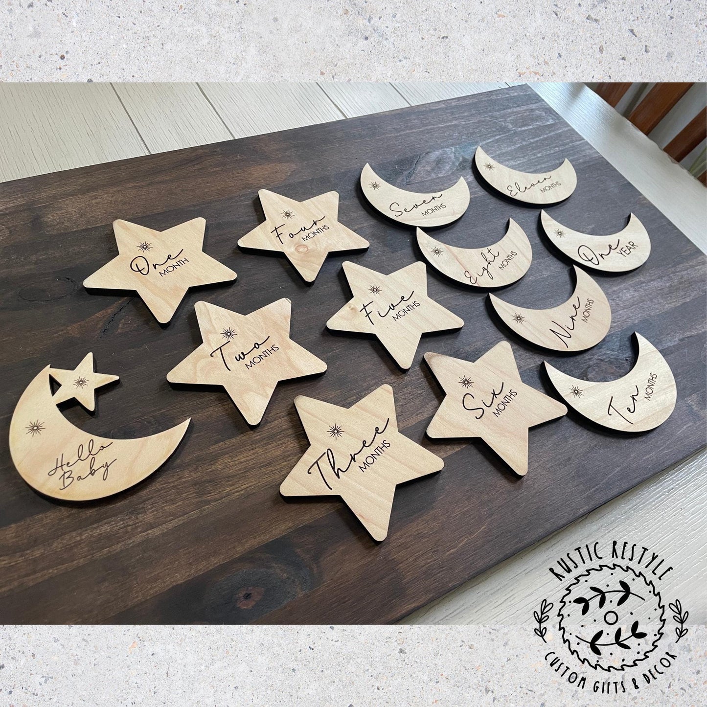 Baby Milestone Set, Star & Moon Monthly Markers, Wooden Photo Props, Newborn Milestones, Rustic Baby Shower Gift, Nursery Keepsake