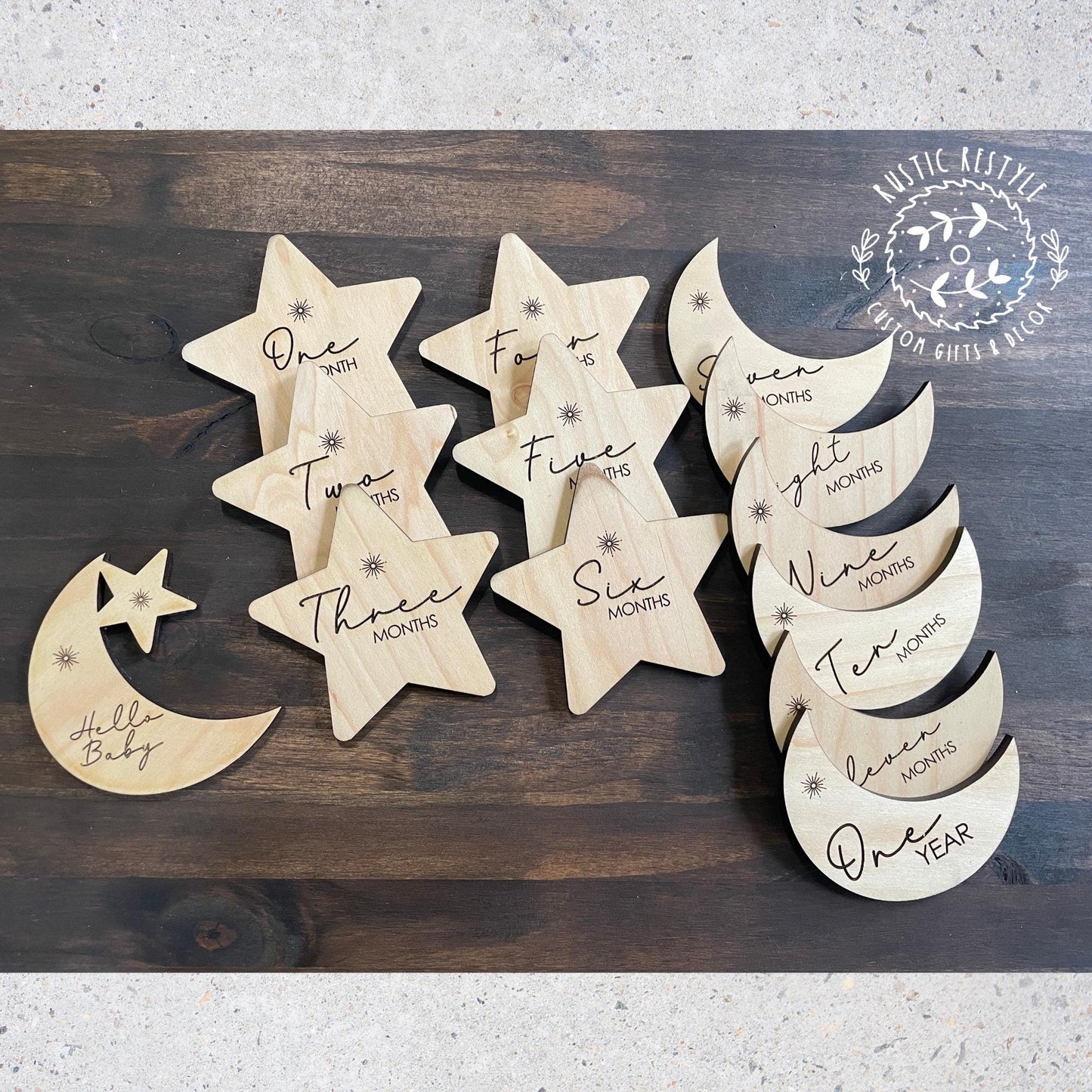 Baby Milestone Set, Star & Moon Monthly Markers, Wooden Photo Props, Newborn Milestones, Rustic Baby Shower Gift, Nursery Keepsake