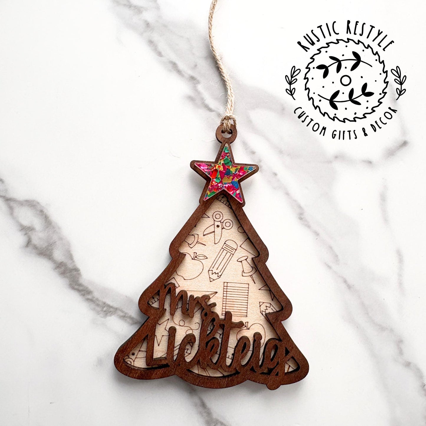 Teacher Christmas Tree Ornament, Personalized Teacher Gift