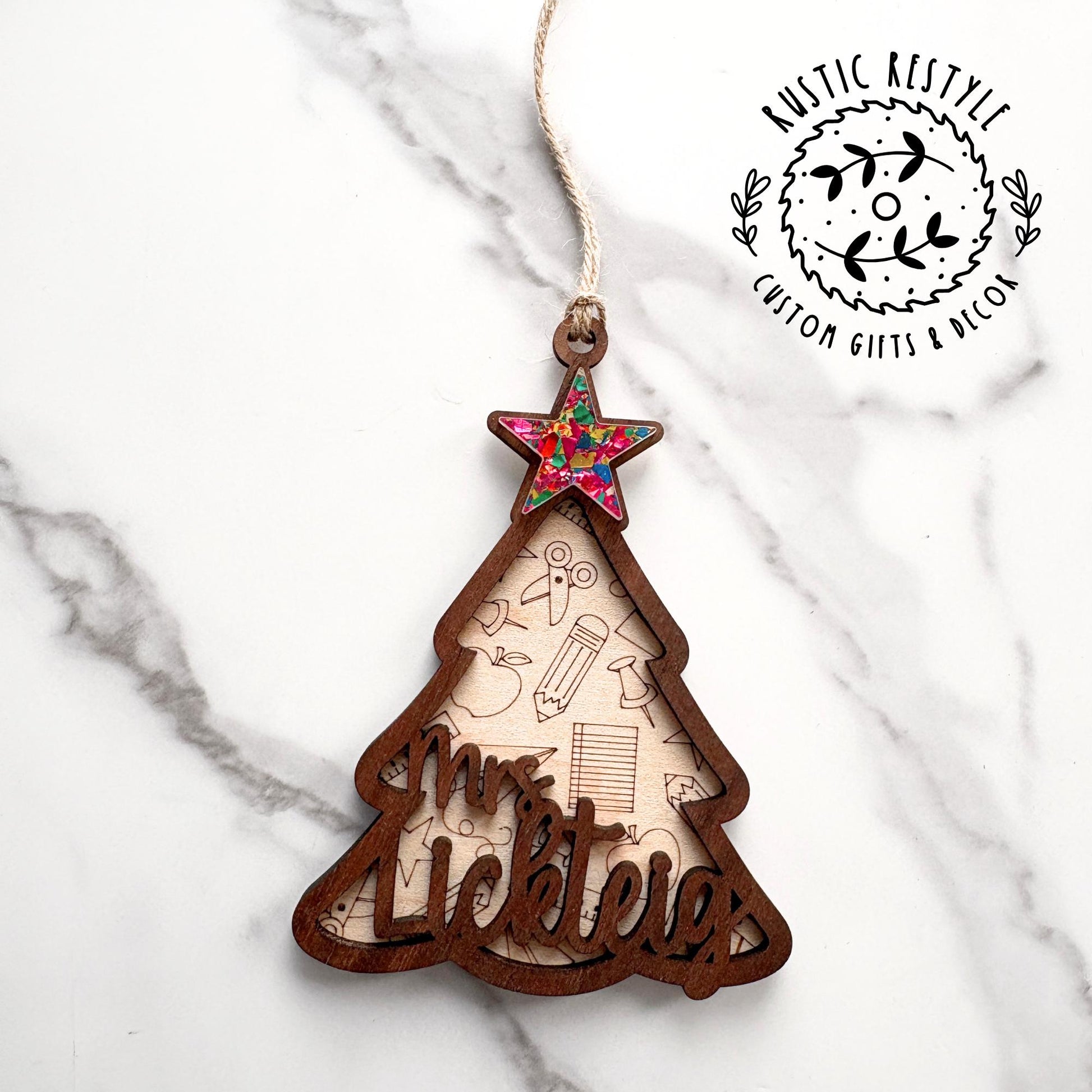 Teacher Christmas Tree Ornament, Personalized Teacher Gift