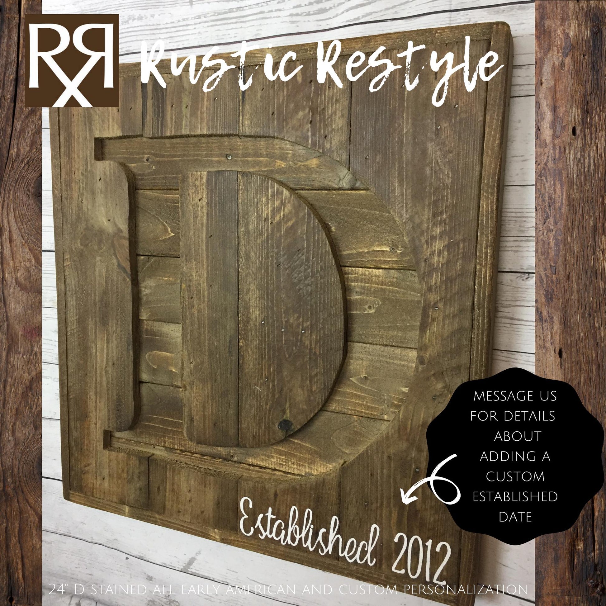 Reclaimed wood monogram sign, personalized home wall decor initial