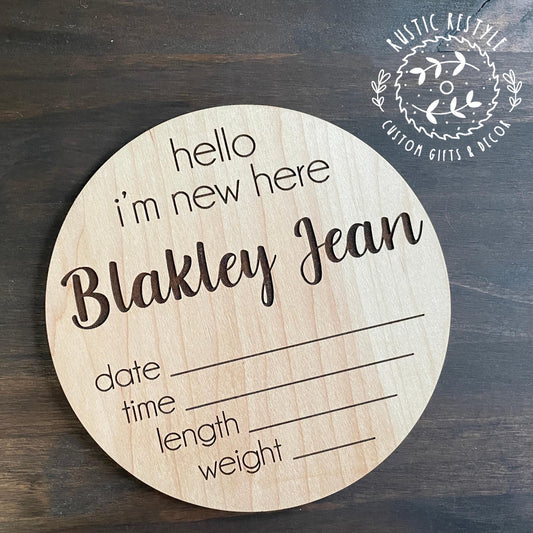 8" Round Personalized Baby Name Sign, Newborn Announcement Round, Birth Stats Plaque