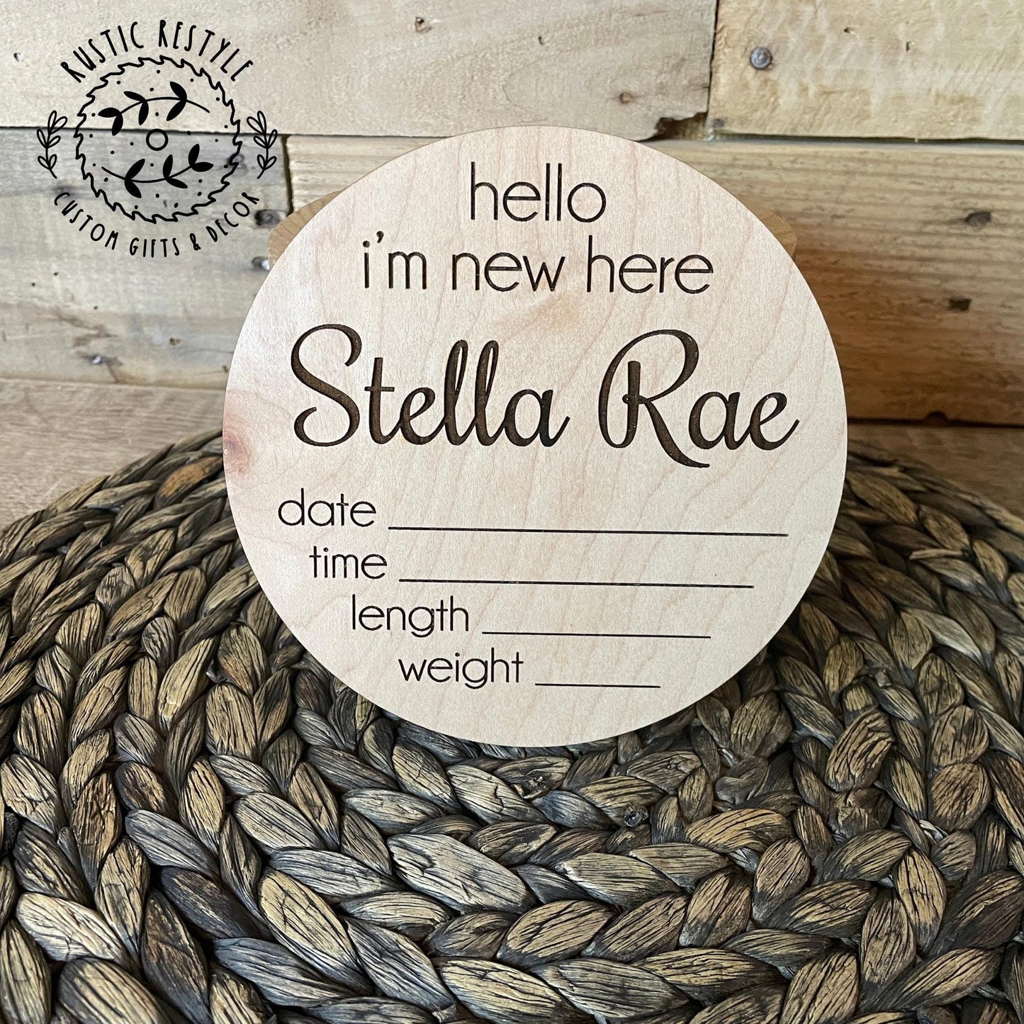 8" Round Personalized Baby Name Sign, Newborn Announcement Round, Birth Stats Plaque