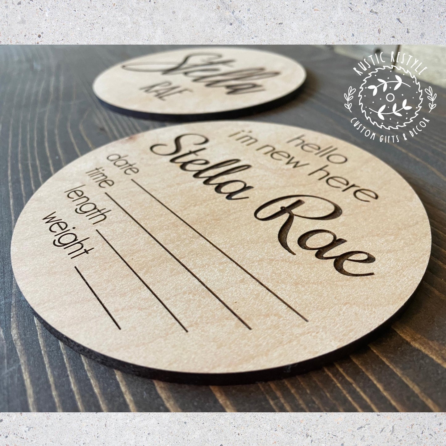 8" Round Personalized Baby Name Sign, Newborn Announcement Round, Birth Stats Plaque