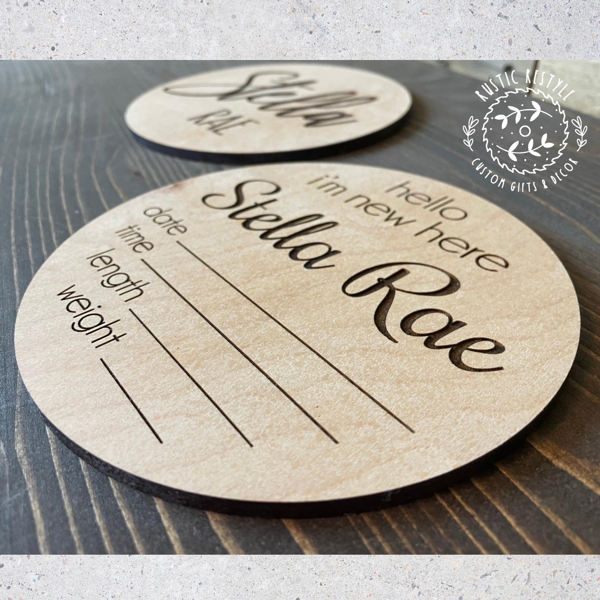 8" Round Personalized Baby Name Sign, Newborn Announcement Round, Birth Stats Plaque