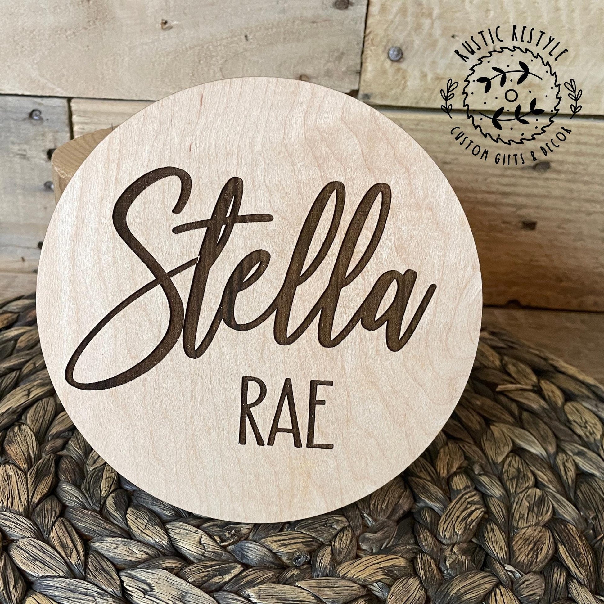 8" Round Personalized Baby Name Sign, Newborn Announcement Round, Birth Stats Plaque