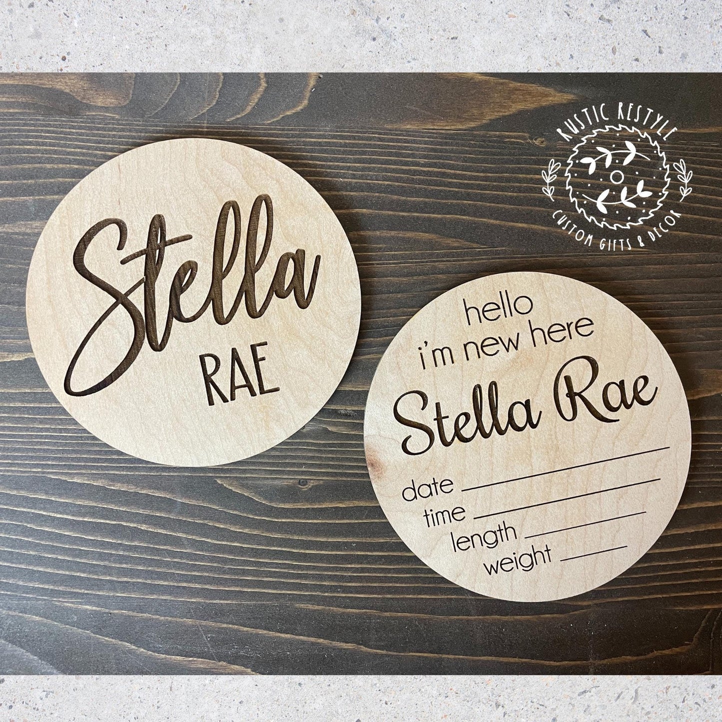 8" Round Personalized Baby Name Sign, Newborn Announcement Round, Birth Stats Plaque
