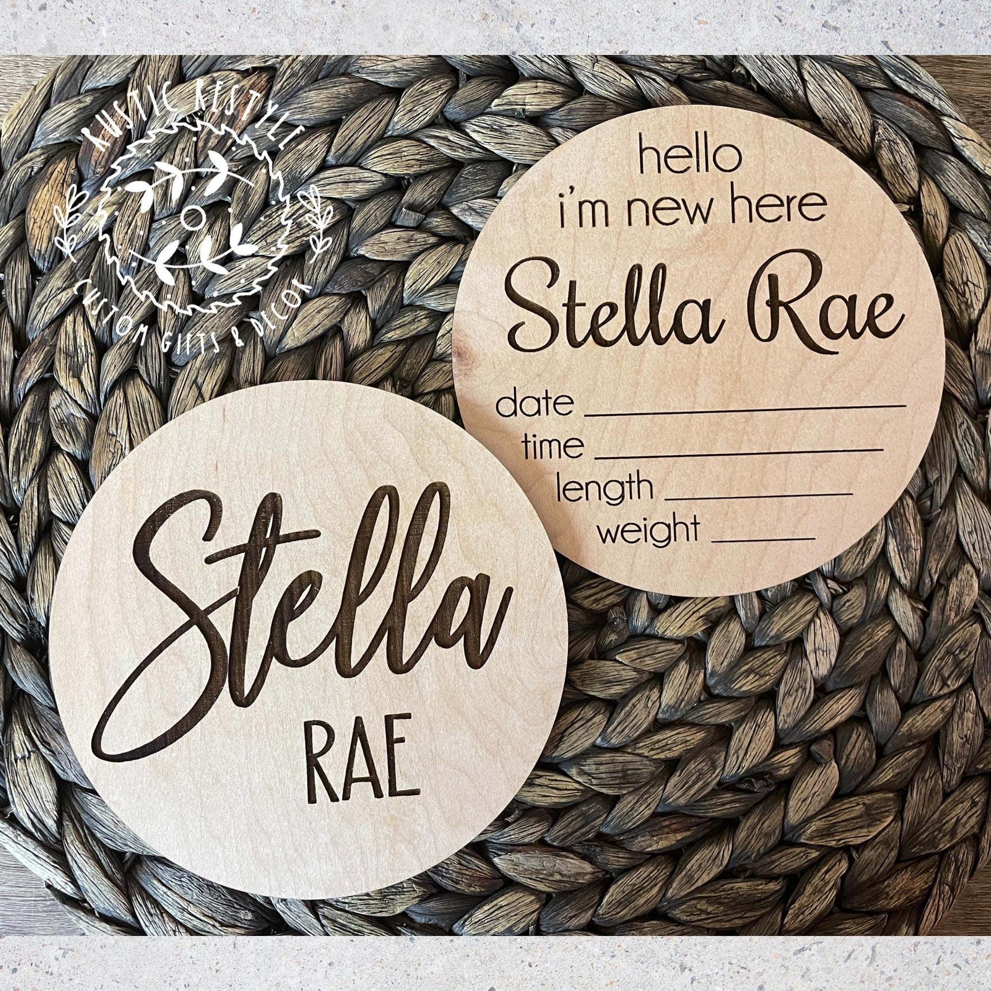 8" Round Personalized Baby Name Sign, Newborn Announcement Round, Birth Stats Plaque