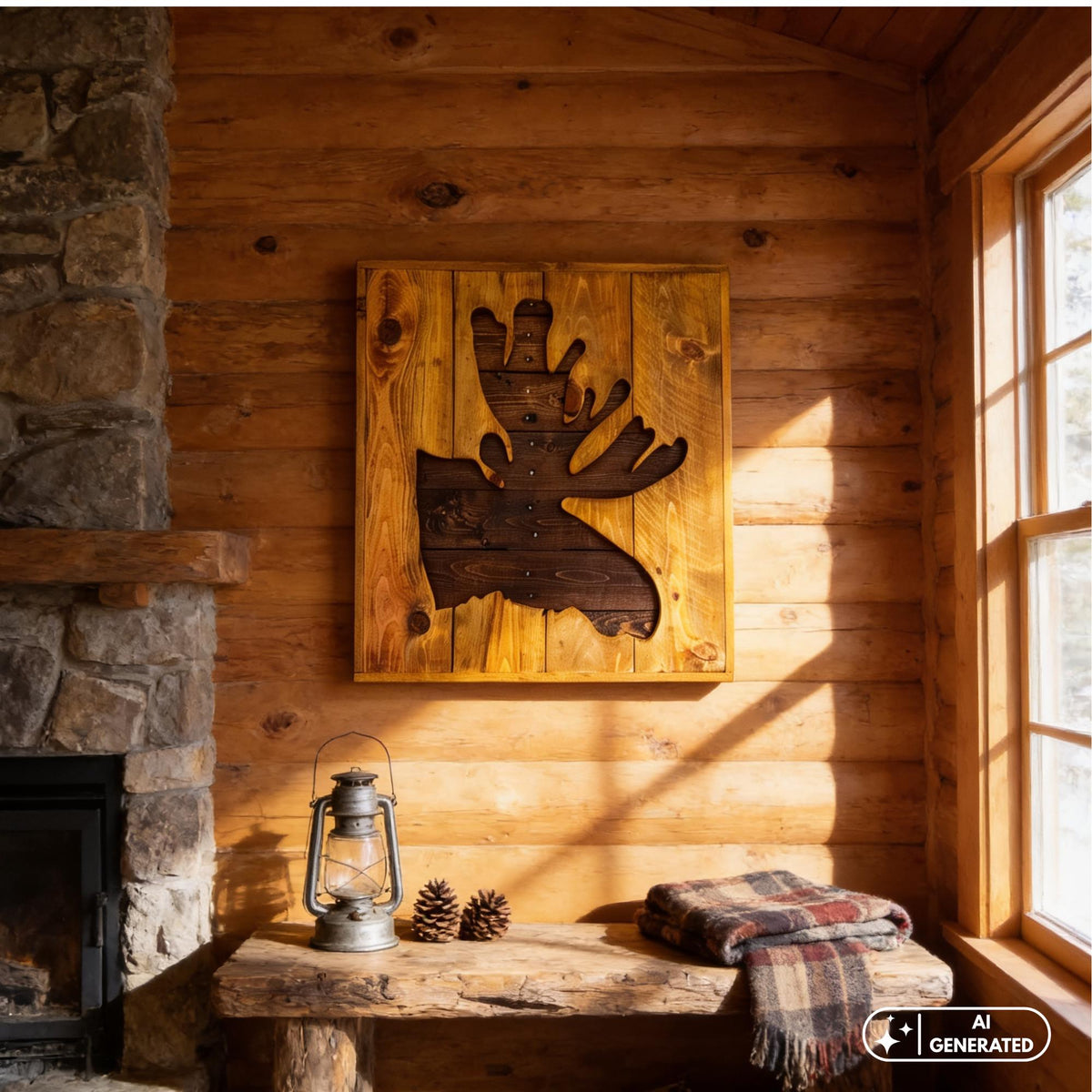 Rustic Moose Wall Art, Wooden Cabin Decor, Moose Silhouette, Nature Lodge Sign, Handmade Wildlife Gift