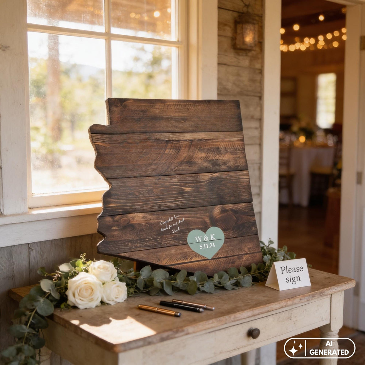 Arizona State shape Wedding Sign and Rustic Guest Book