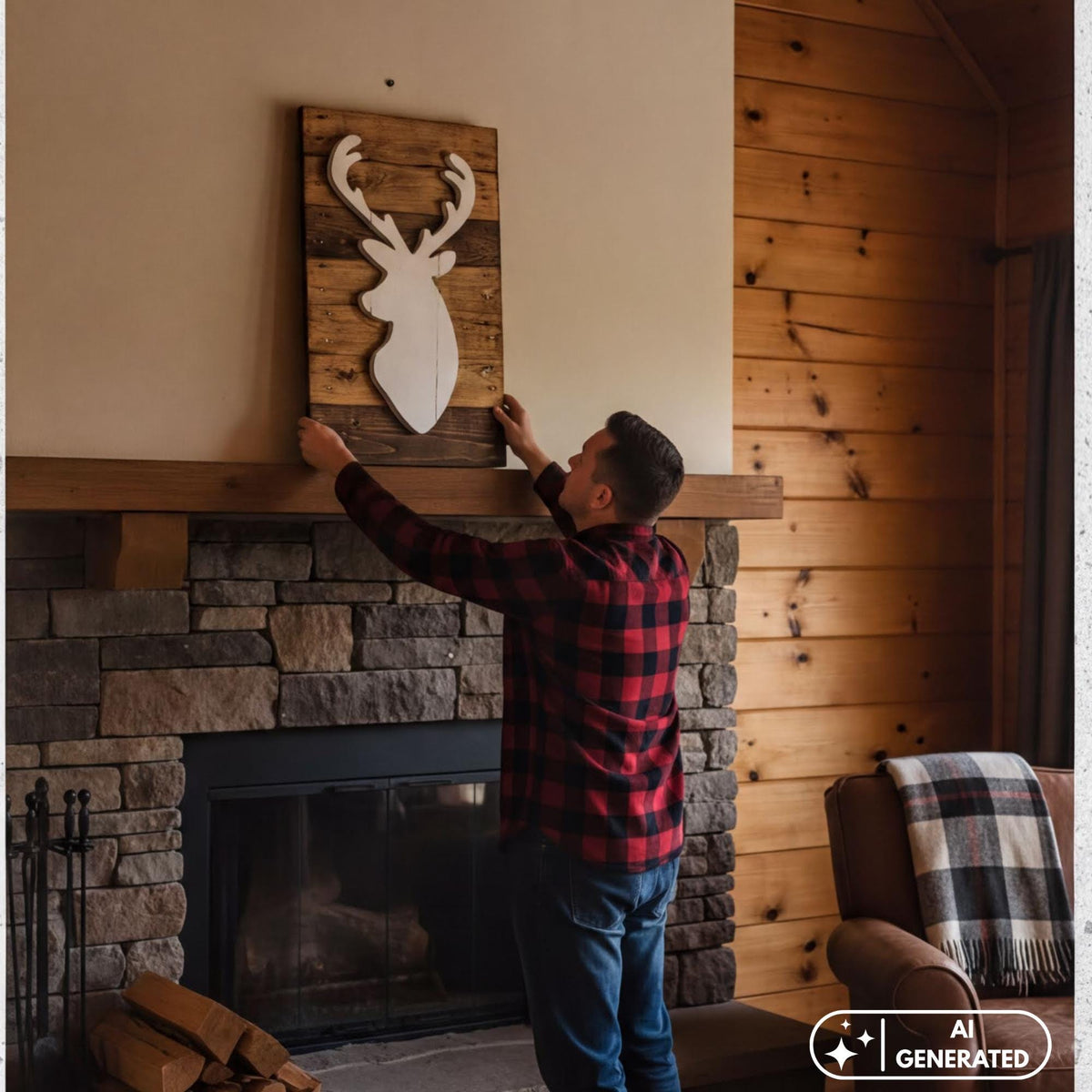 Rustic Deer Head Wall Decor: Handcrafted Mixed Wood Silhouette