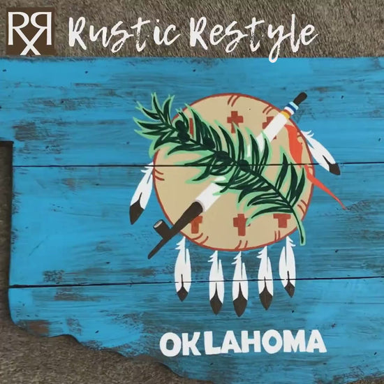 Oklahoma State flag, Recycled pallet sign, reclaimed wood sign, Wood pallet flag, Rustic home decor, Gift for the home,