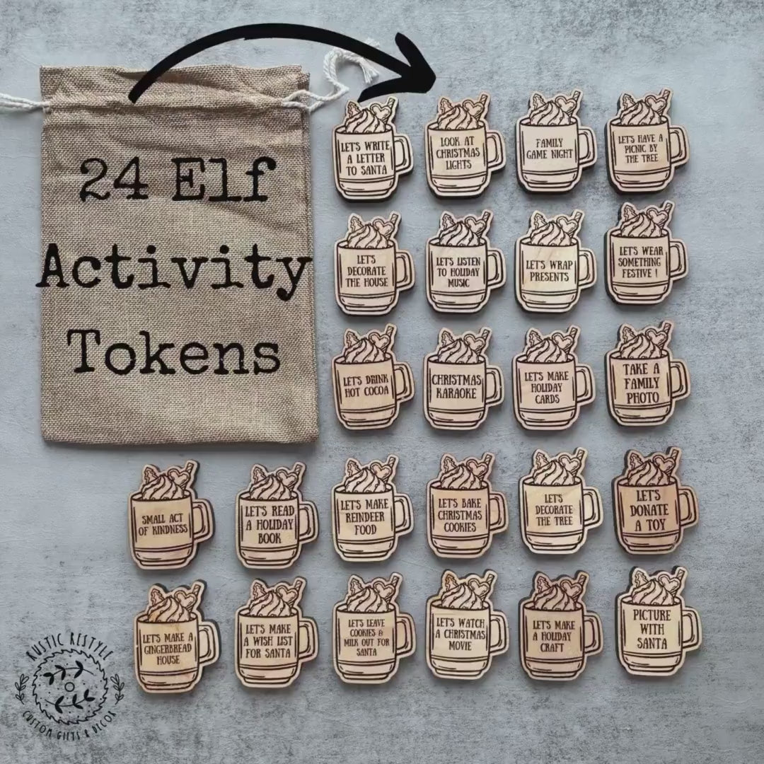 Elf Hot chocolate activity tokens, Christmas Elf kit