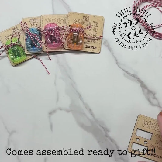 kids pull-back wheelie car Easter basket stuffer, wooden Easter gift