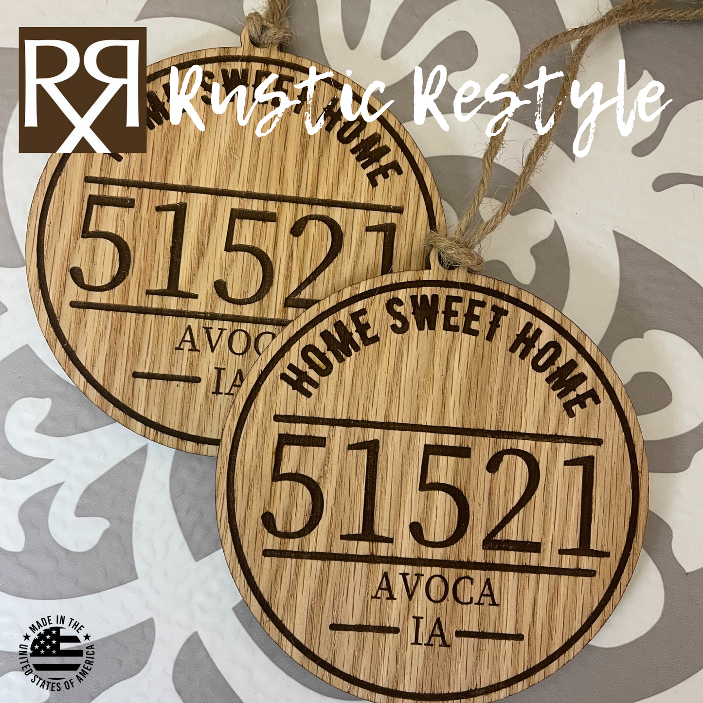 Wood engraved Zip code ornament, Customizable to your chosen Zip code