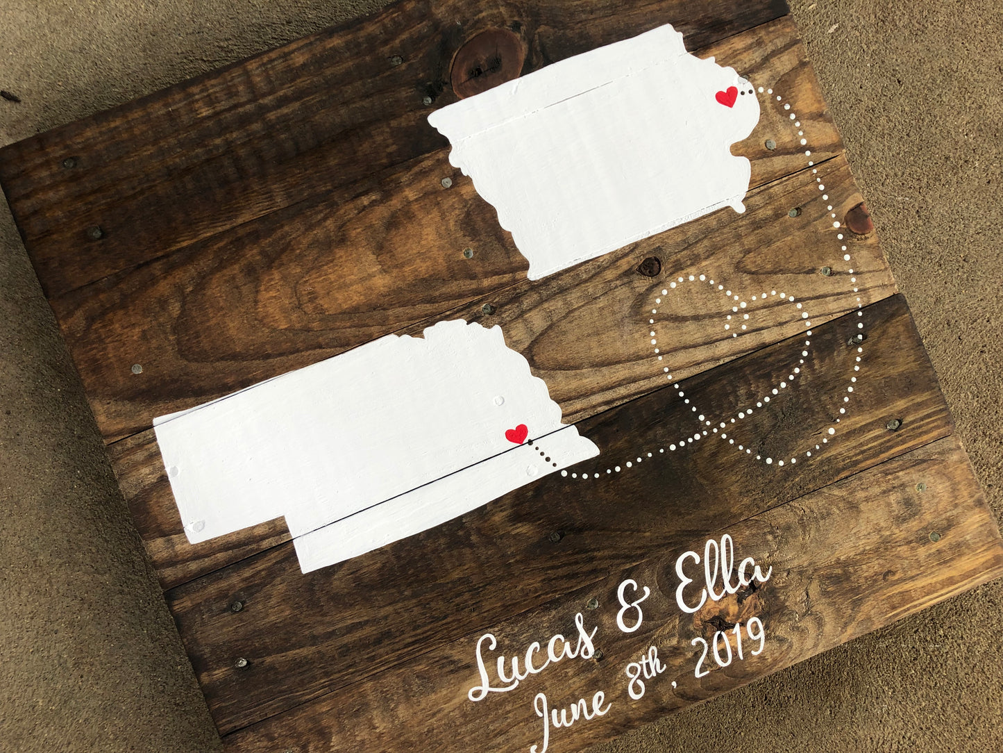 2 State Love Map-Rustic Signs-Wood State Sign-Love Story Art-Custom Location Art-Wedding Gift-Engagement Gift-Couples Gift-Long Distance Map