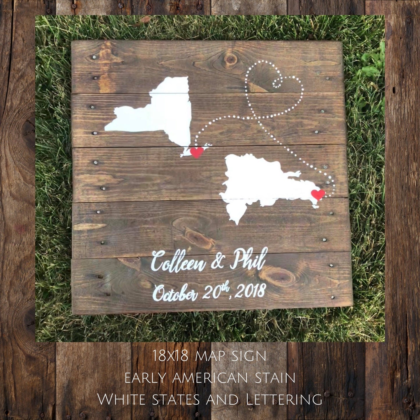 2 State Love Map-Rustic Signs-Wood State Sign-Love Story Art-Custom Location Art-Wedding Gift-Engagement Gift-Couples Gift-Long Distance Map