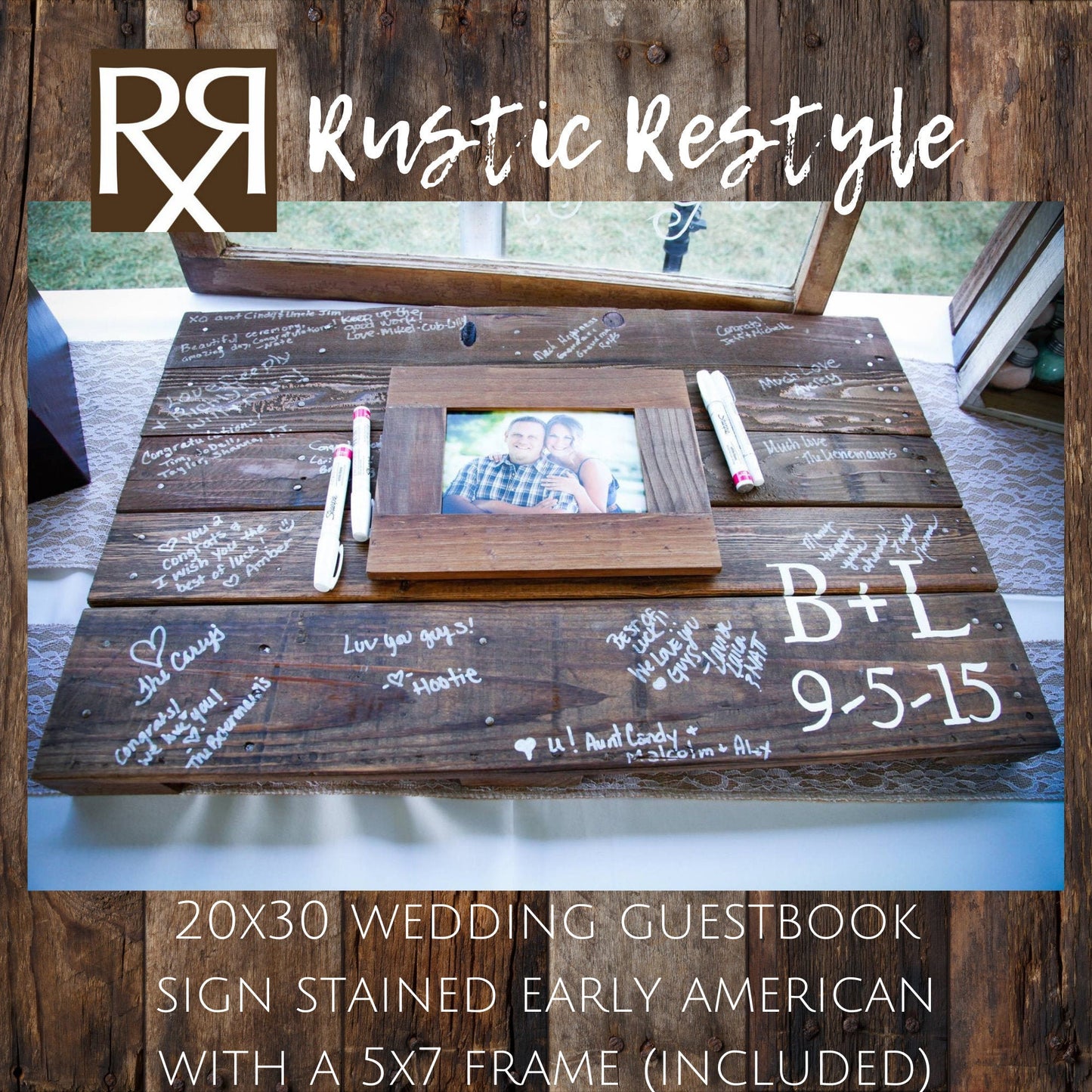 Wedding Guest Book Personalized with 9 Designs & 5 Rustic Colors - Small -  Customized Guestbook Registry Sign-in with Name - Date, Hard Cover Laser