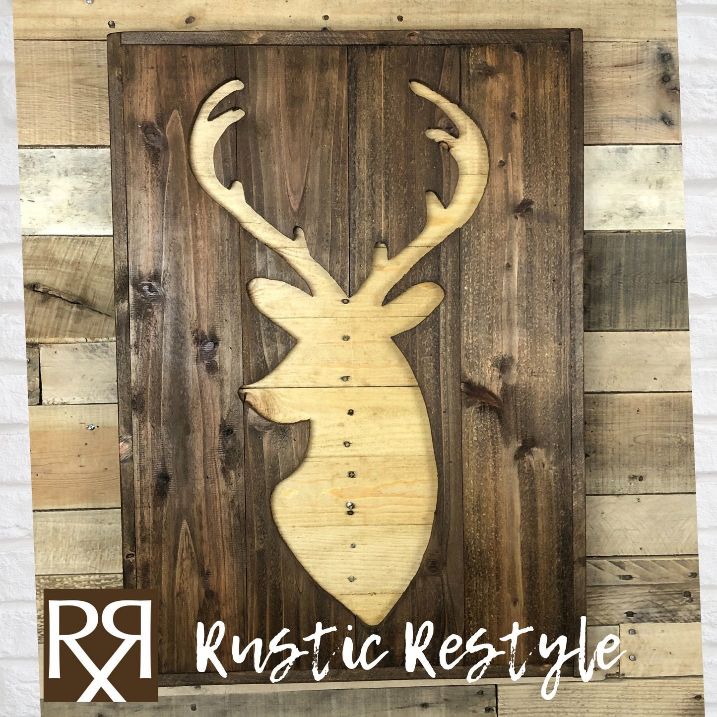 30" rustic wood deer silhouette cutout wall art, hunting cabin sign decor, Wood Pallet Deer, country art, lodge- Ready to ship