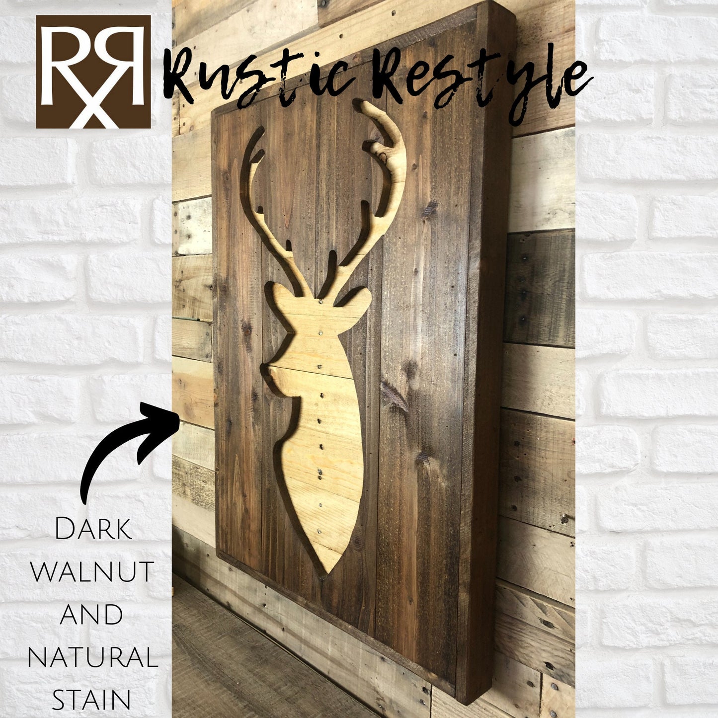 30" rustic wood deer silhouette cutout wall art, hunting cabin sign decor, Wood Pallet Deer, country art, lodge- Ready to ship