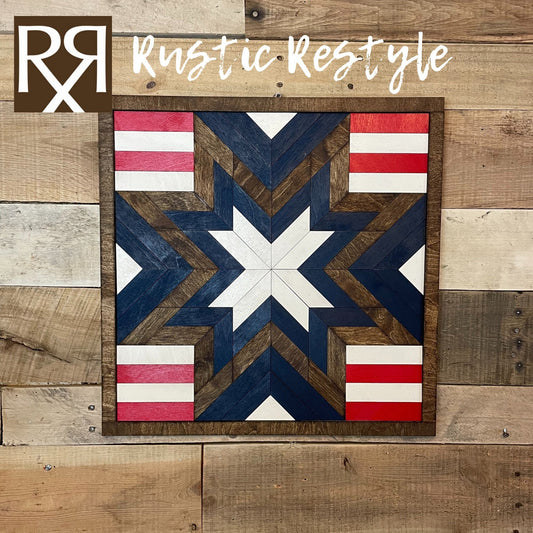 18x18 Stars and Stripes patriotic barn quilt, wood mosaic sign