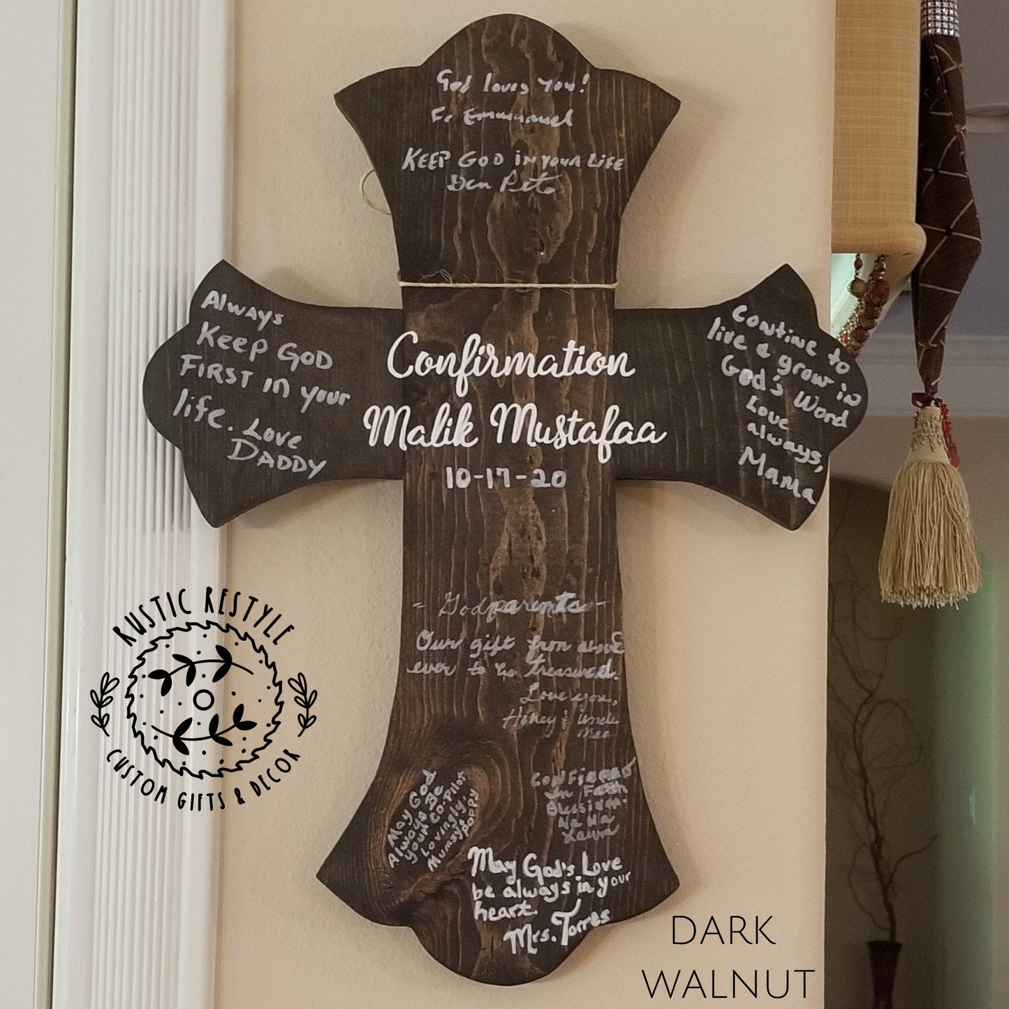 Wood cross Baptism guestbook sign, first communion, confirmation, catholic cross, gift for god child, young adult present, baby shower