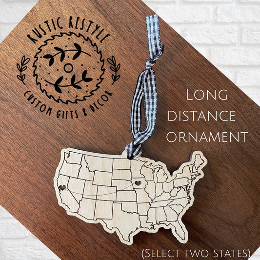 Long distance wooden ornament, Pick your states