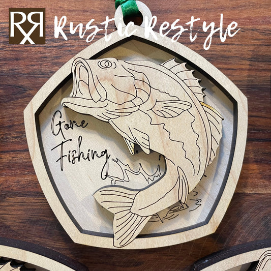 Gone fishing Bass fish Engraved tree Ornament, Housewarming gift, Laser Engraved, Christmas