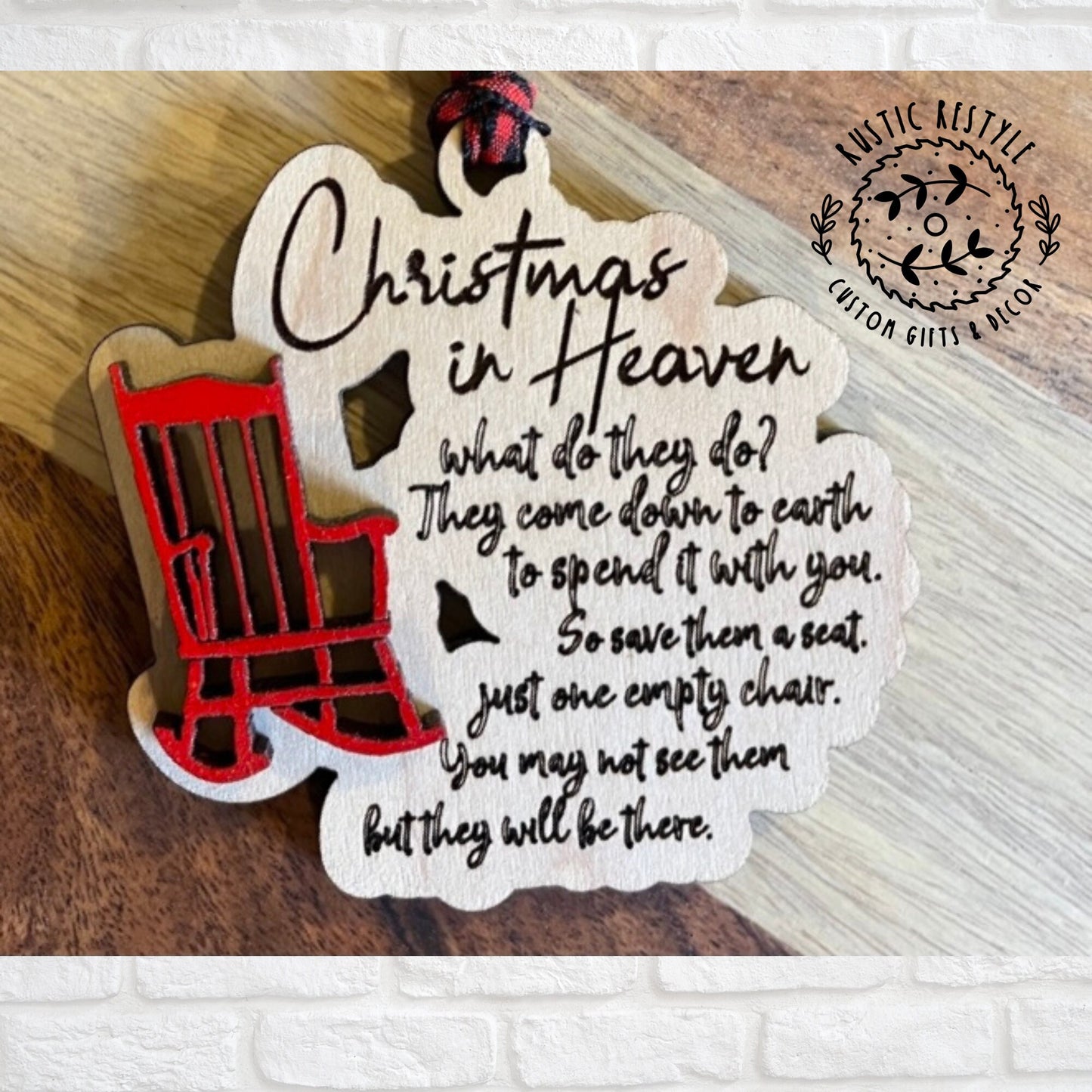 Christmas in heaven chair ornament, wooden Red chair Christmas tree ornament