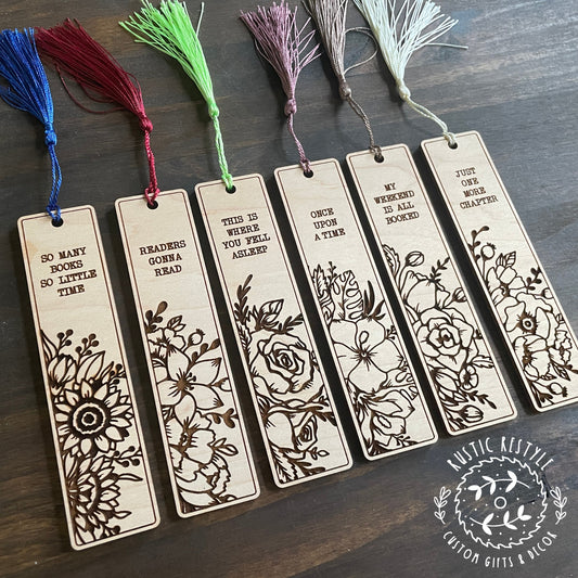 Bookmarks with tassle, once upon a time, just one more chapter, readers gonna read, so many books so little time,