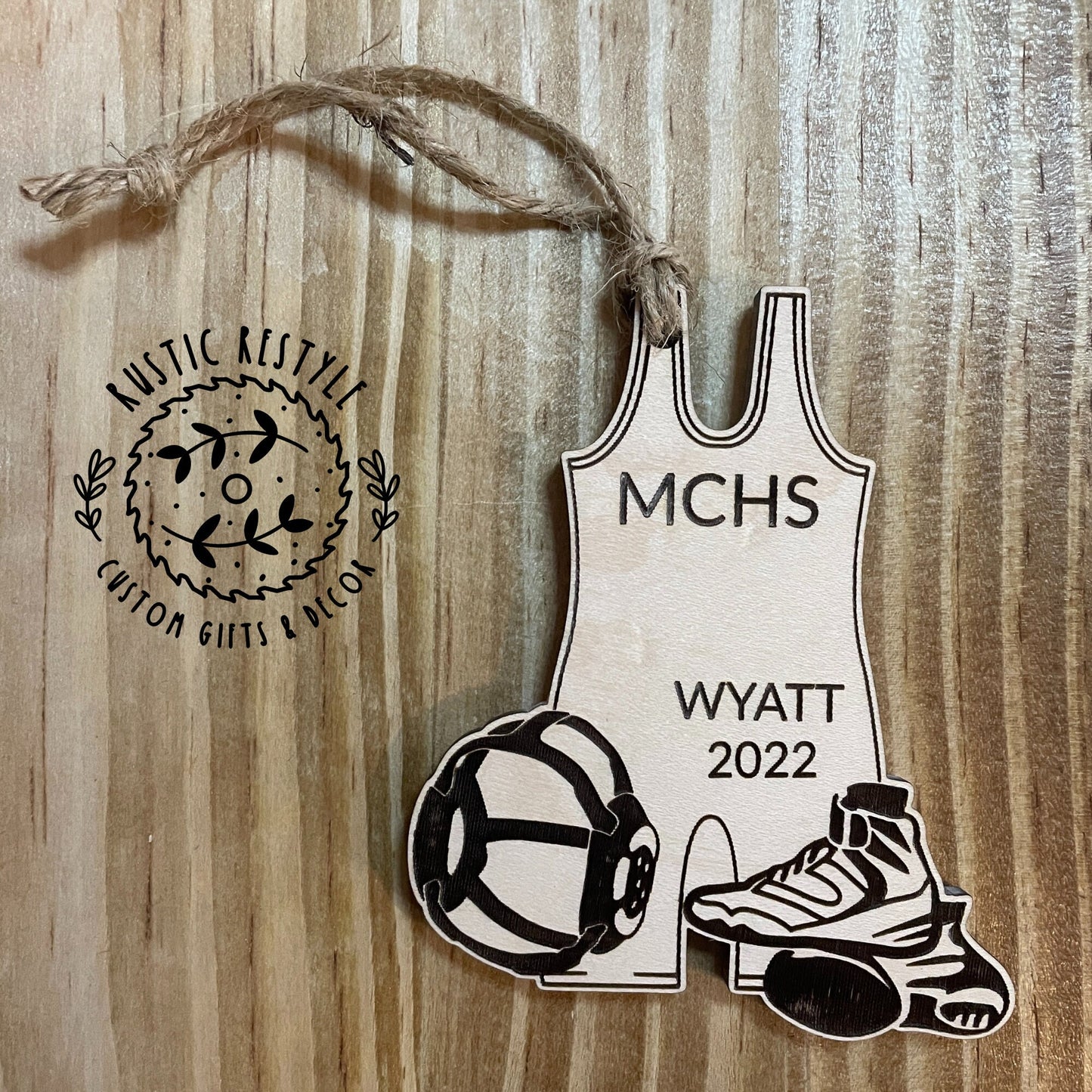 Wrestling Ornament, Personalized wood wrestling singlet ornament