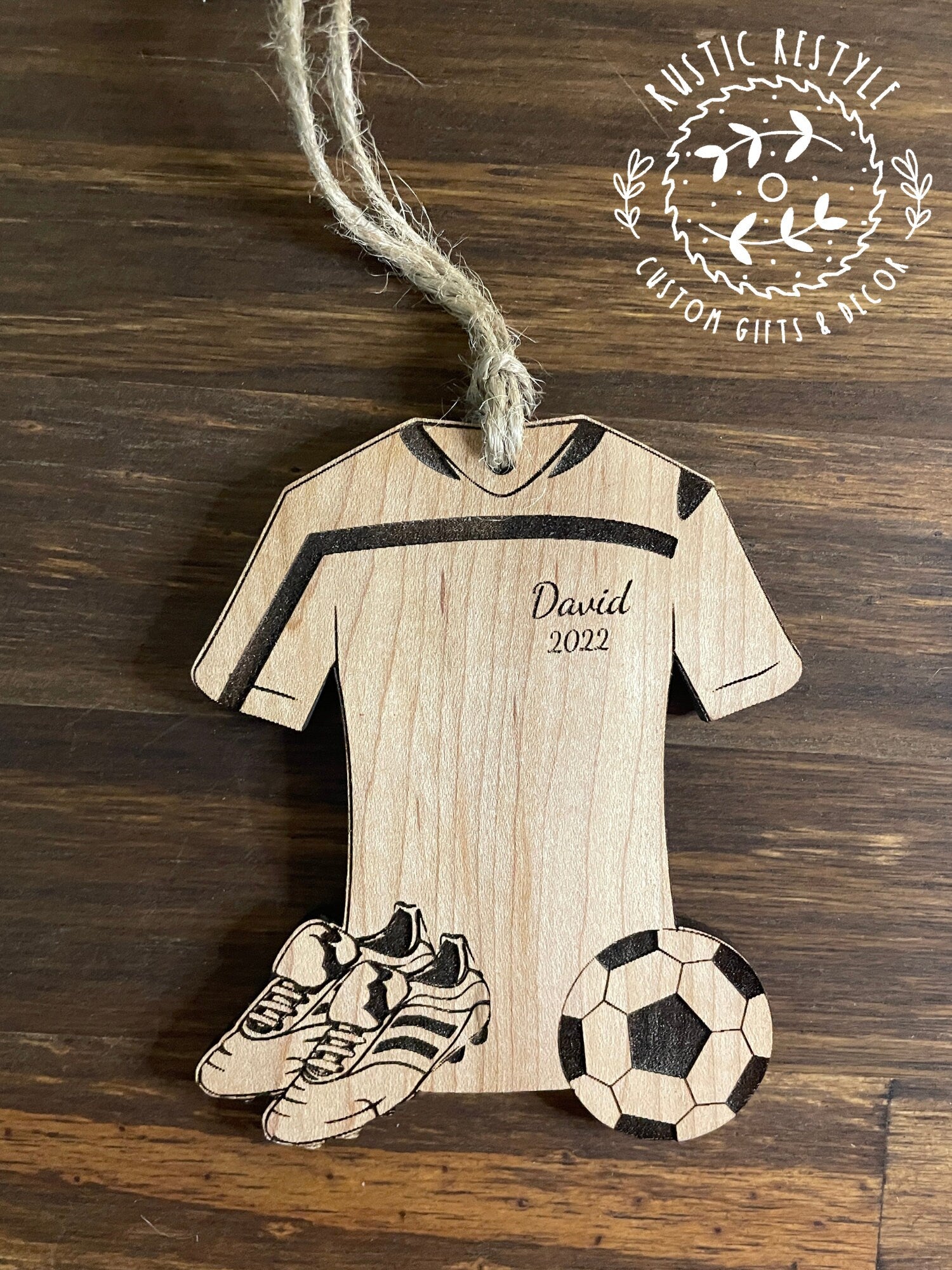 Soccer Ornament, Personalized soccer jersey with cleats and soccer ball