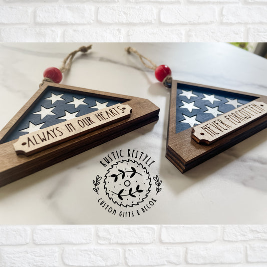 Military flag Remembrance ornament, personalized Memorial Christmas Ornament with engraved names