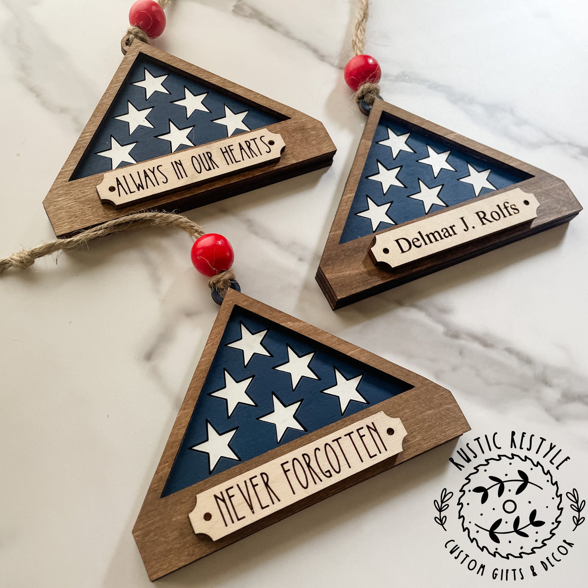 Military flag Remembrance ornament, personalized Memorial Christmas Ornament with engraved names
