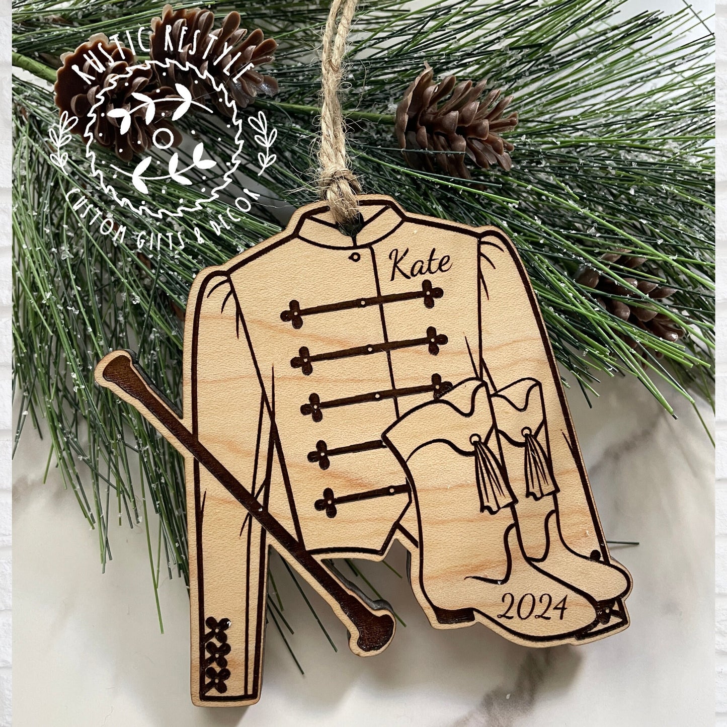 Majorette marching band Laser Engraved Maple Ornament, baton twirl marching Ornament