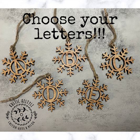 Initial Letter snowflake ornament, Monogram ornaments, or stocking tags
